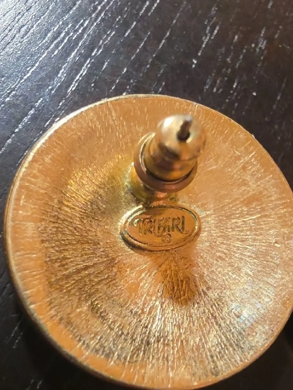 Trifari Red Enamel Round Clip-On Earrings with Gold Accents - Picture 2 of 3